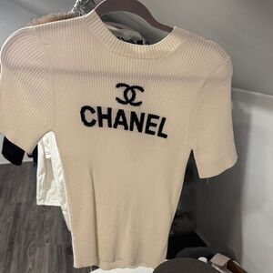 Chanel Cream Short Sleeve Tee with Logo